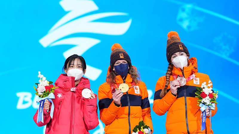 スピードスケート女子１５００ｍ表彰式　北京冬季五輪